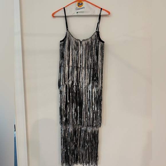 Dress The Population Roxy Silver Fringe Dress Size XS - Picture 4 of 5